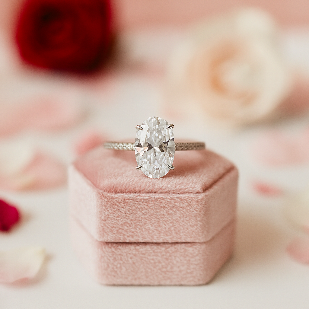 Classic Oval-cut Diamond White Gold Engagement Ring-Black Diamonds New York