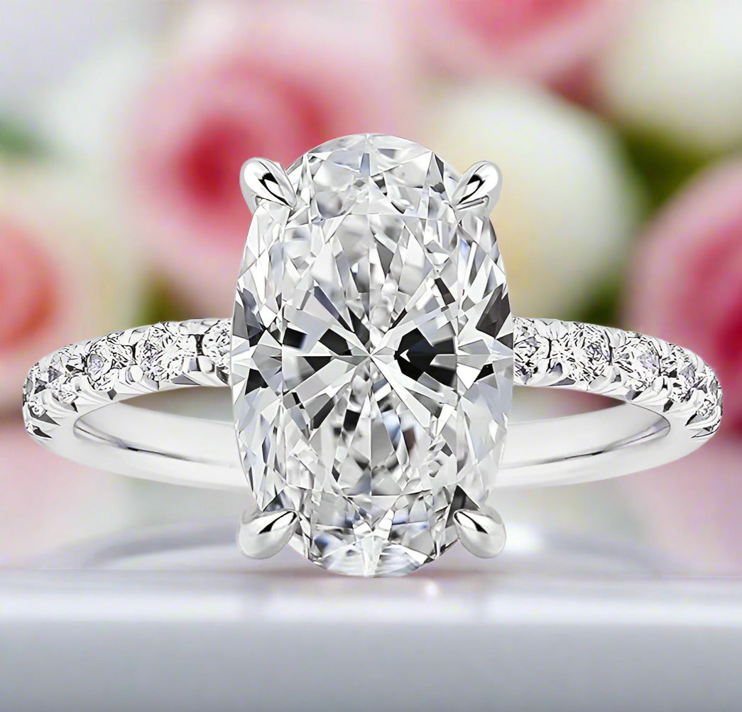 Classic Oval-cut Diamond White Gold Engagement Ring-Black Diamonds New York