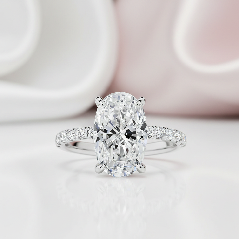 Classic Oval-cut Diamond Option White Gold Engagement Ring-Black Diamonds New York
