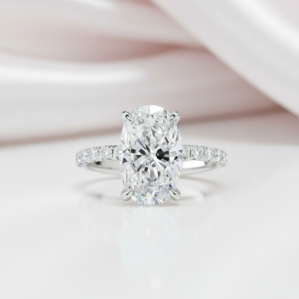 Classic Oval-cut Diamond Option White Gold Engagement Ring-Black Diamonds New York