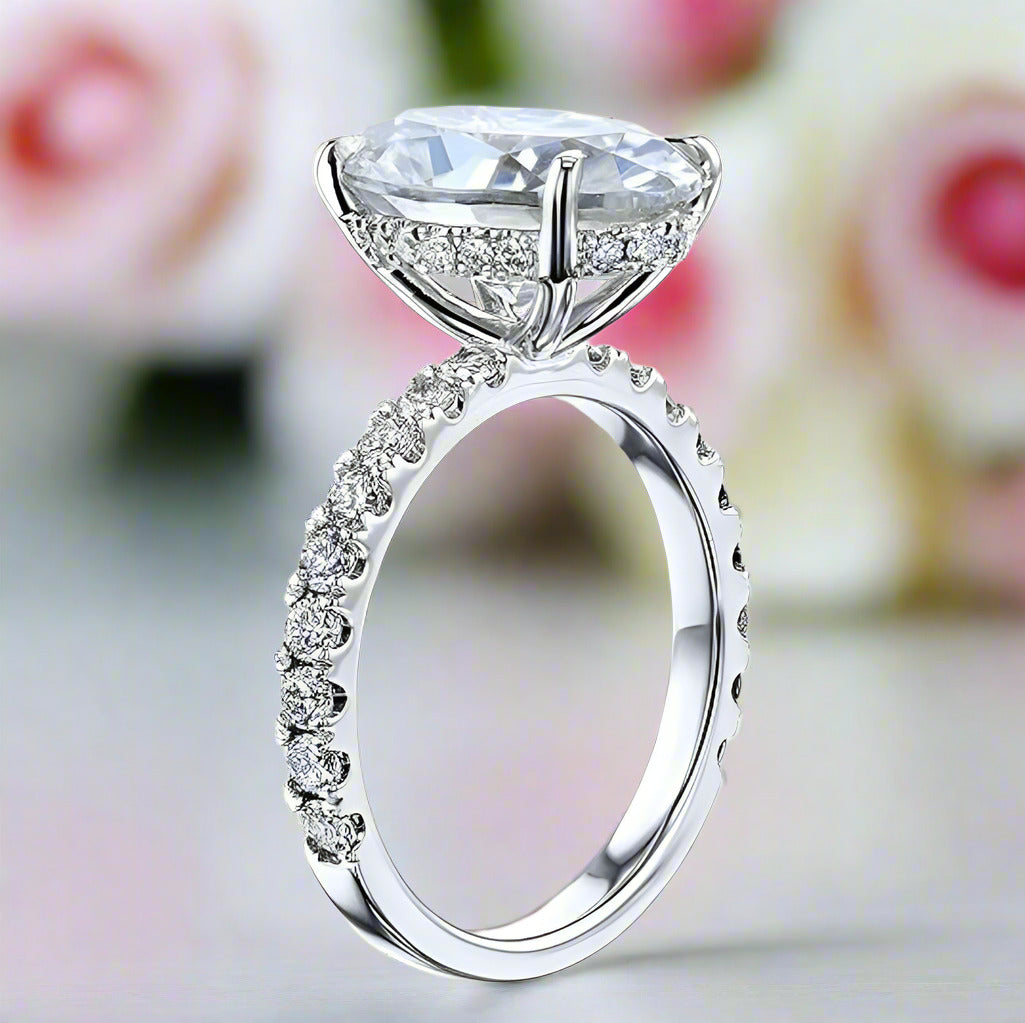 Classic Oval-cut Diamond White Gold Engagement Ring-Black Diamonds New York