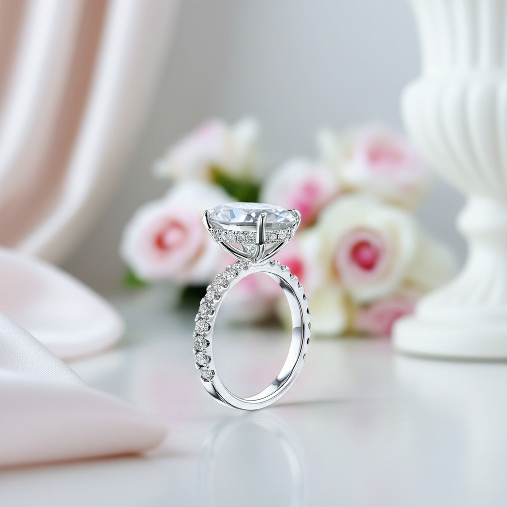 Classic Oval-cut Diamond White Gold Engagement Ring-Black Diamonds New York