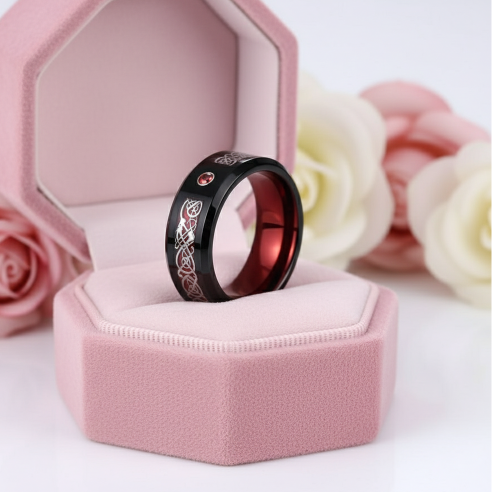 Classic Red Polish Classic Tungsten Carbide Ring-Black Diamonds New York