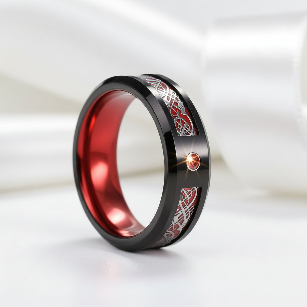 Classic Red Polish Classic Tungsten Carbide Ring-Black Diamonds New York