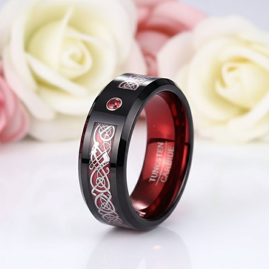 Classic Red Polish Classic Tungsten Carbide Ring-Black Diamonds New York