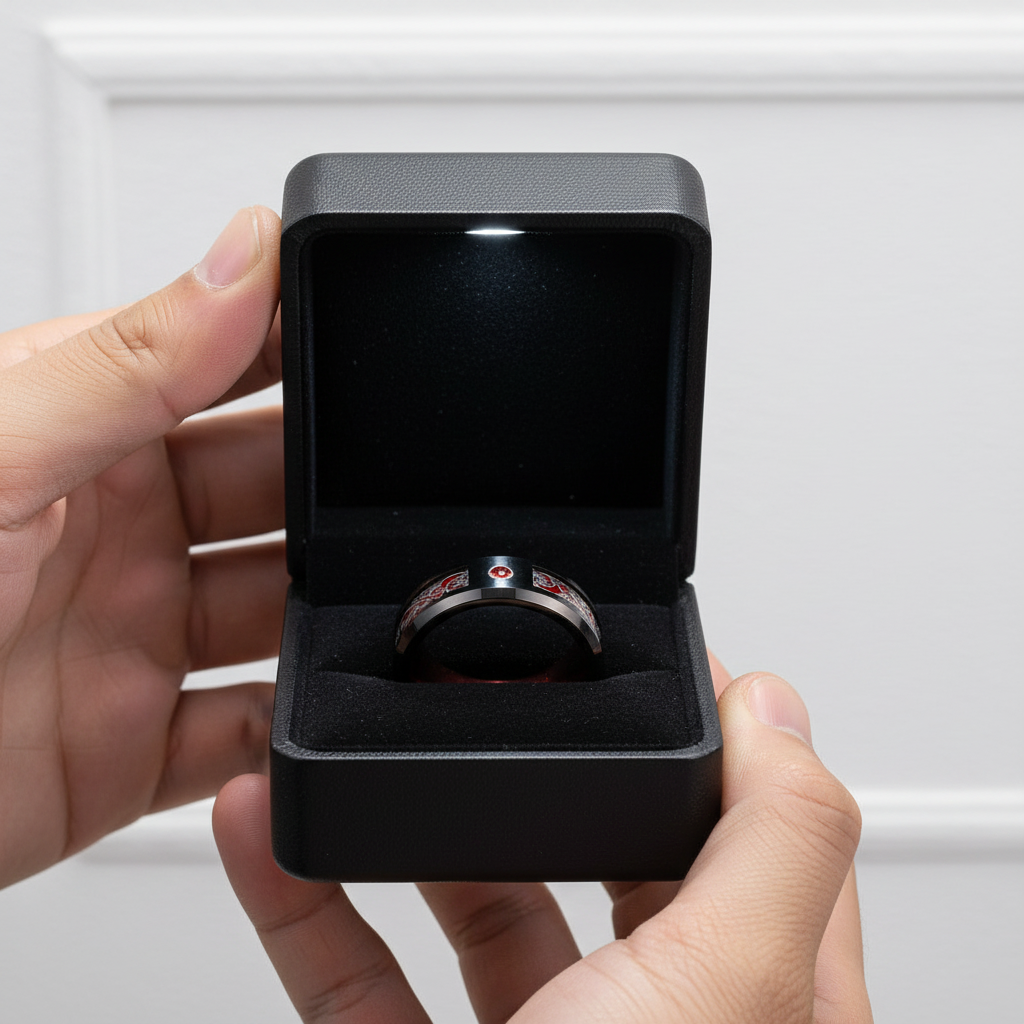 Classic Red Polish Classic Tungsten Carbide Ring-Black Diamonds New York