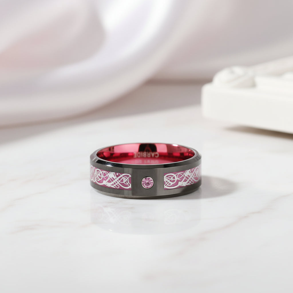 Classic Red Polish Classic Tungsten Carbide Ring-Black Diamonds New York