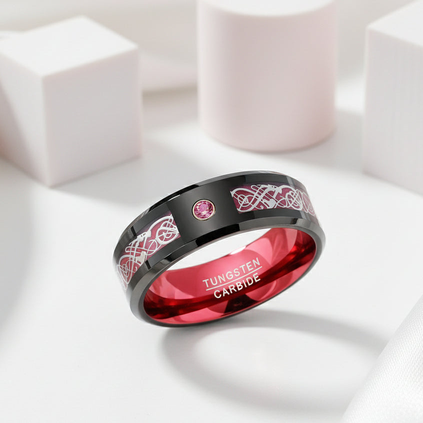 Classic Red Polish Classic Tungsten Carbide Ring-Black Diamonds New York