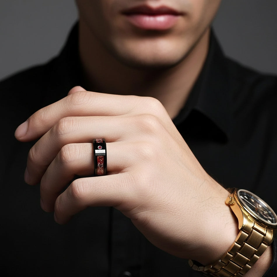 Classic Red Polish Classic Tungsten Carbide Ring-Black Diamonds New York