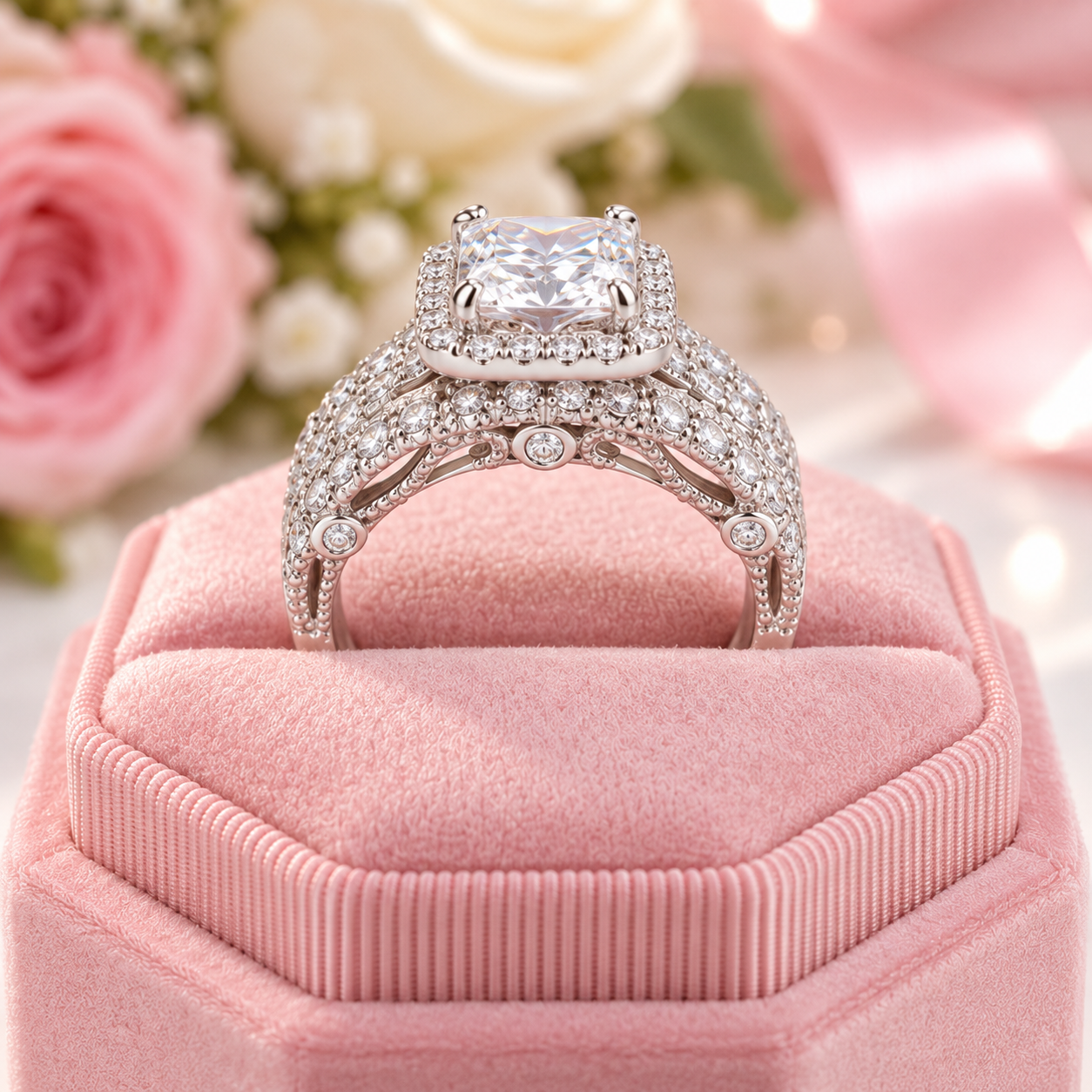 Classic Set 2.8 Ct Princess Cut Diamond Option Ring Set-Black Diamonds New York