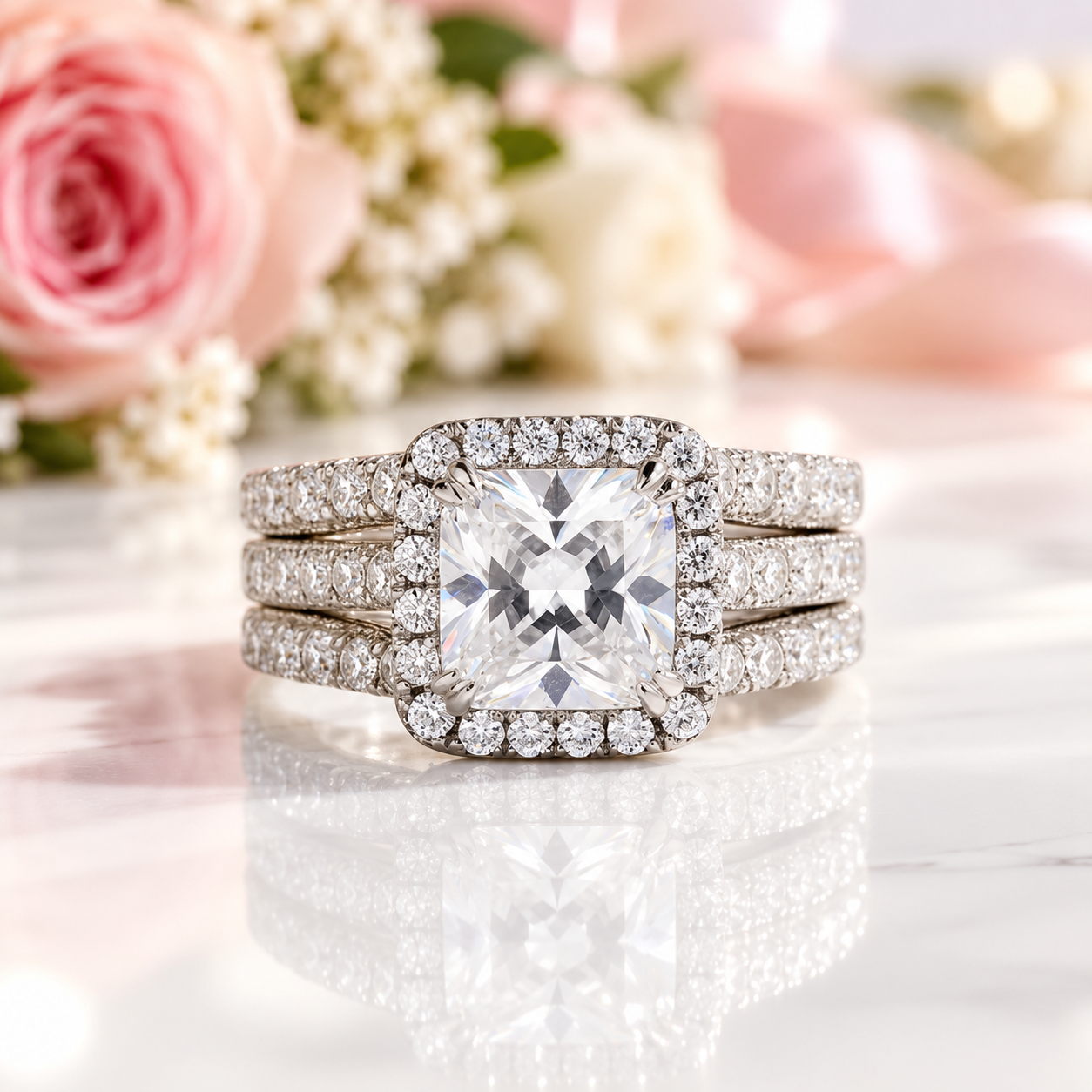 Classic Set 2.8 Ct Princess Cut Diamond Option Ring Set-Black Diamonds New York