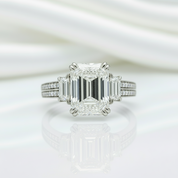 Classic Three Stone Emerald Cut Engagement Ring-Black Diamonds New York