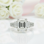 Classic Three Stone Emerald Cut Engagement Ring-Black Diamonds New York