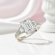 Classic Three Stone Emerald Cut Engagement Ring-Black Diamonds New York