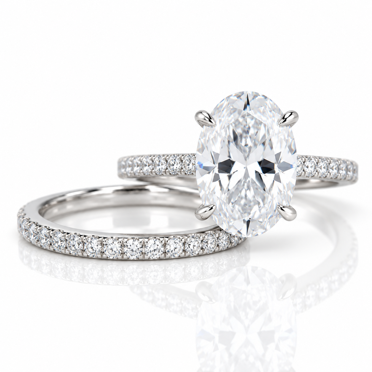 Classic White Sapphire Oval Cut Wedding Ring Set-Black Diamonds New York