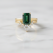 Classic Yellow Gold 3 carat Emerald Cut Wedding Ring Set-Black Diamonds New York