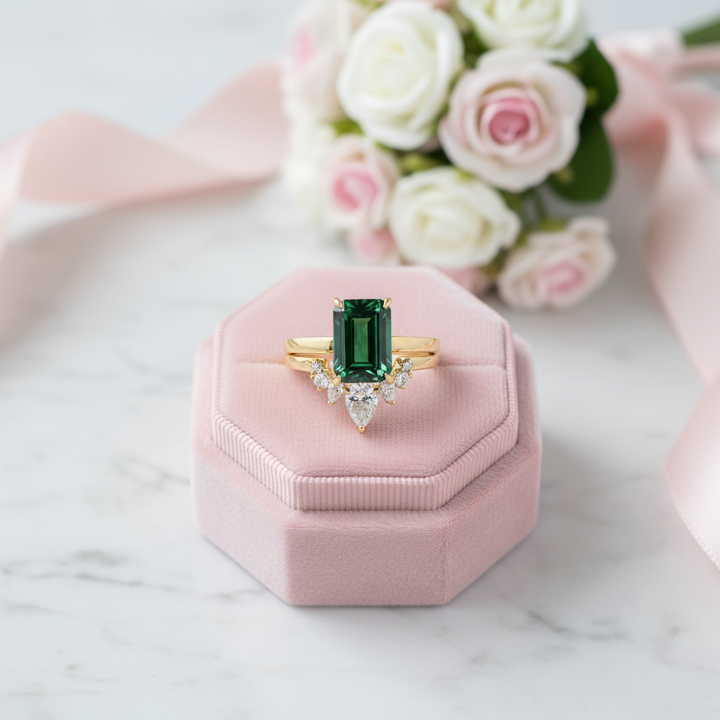 Classic Yellow Gold 3 carat Emerald Cut Wedding Ring Set-Black Diamonds New York