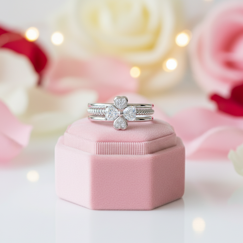 Clover Heart Diamond Twisted Band 3-Pcs Ring Set-Black Diamonds New York