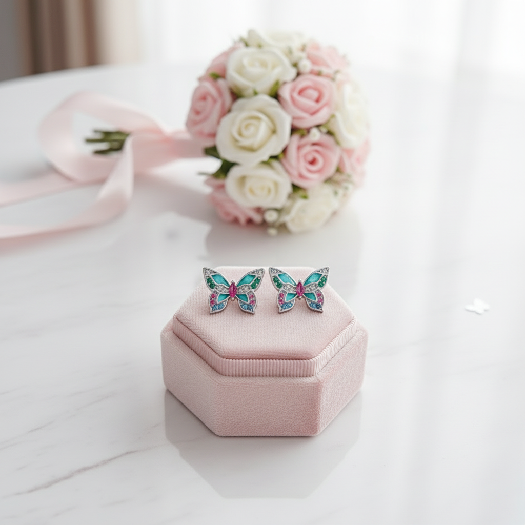 Colorful Diamond Butterfly Stud Earrings-Black Diamonds New York