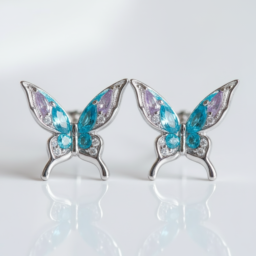 Colorful Diamond Butterfly Stud Earrings-Black Diamonds New York