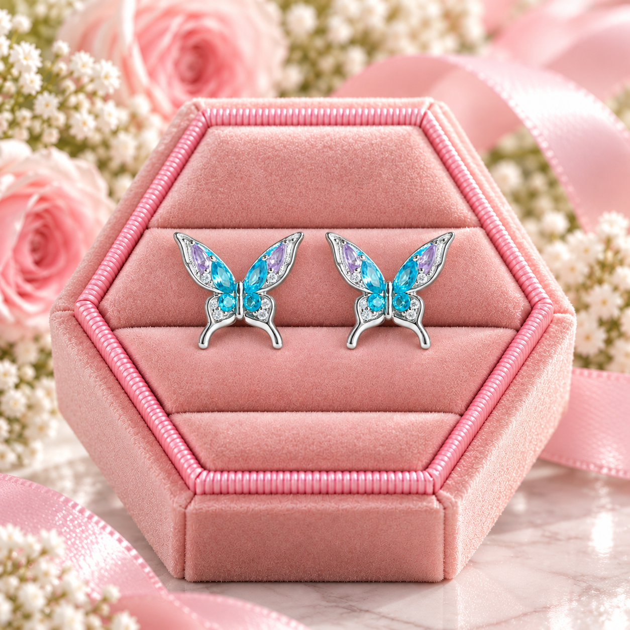 Colorful Diamond Option Butterfly Stud Earrings-Black Diamonds New York