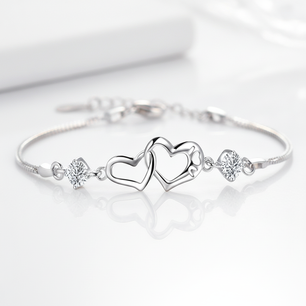 Connected Hearts Bracelet with Diamond Option-Black Diamonds New York