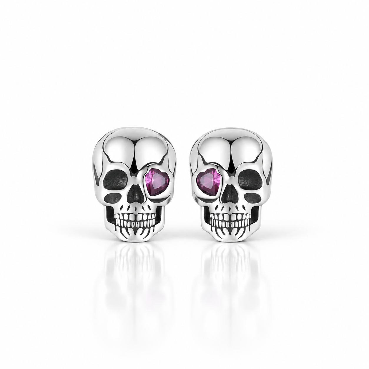 Cool Skull Pink Heart-shaped Diamond Option Stud Earrings-Black Diamonds New York