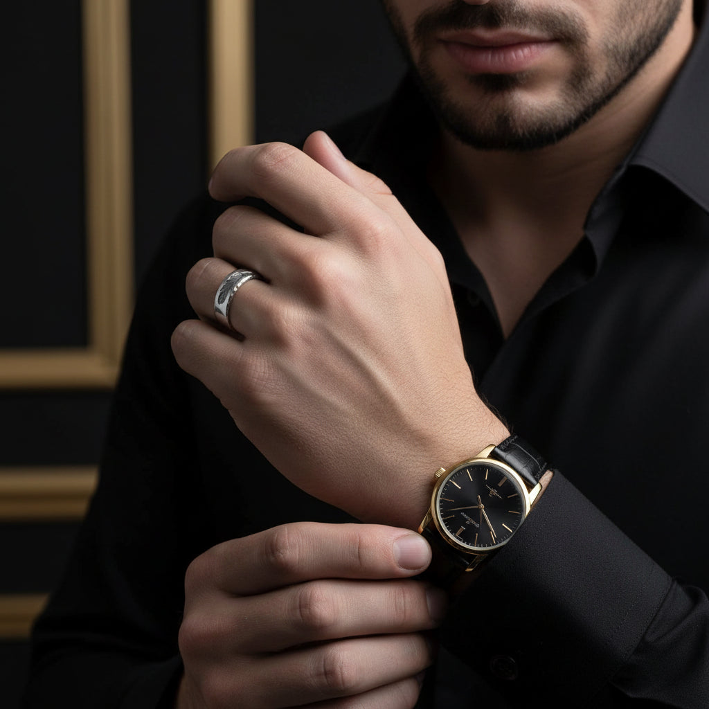 Creative Feather Men's Wedding Band-Black Diamonds New York