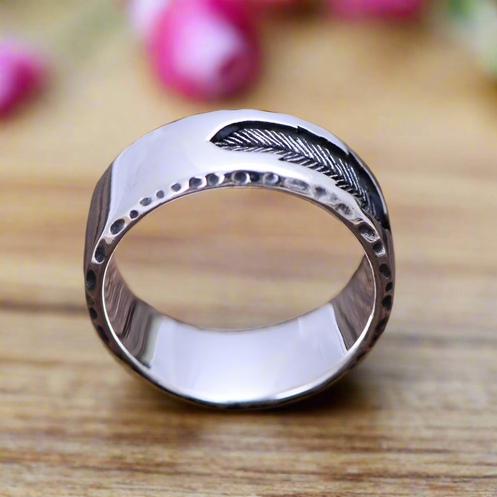 Creative Feather Men's Wedding Band-Black Diamonds New York