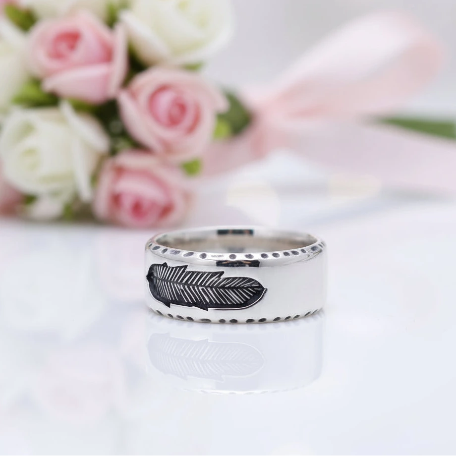 Creative Feather Men's Wedding Band-Black Diamonds New York