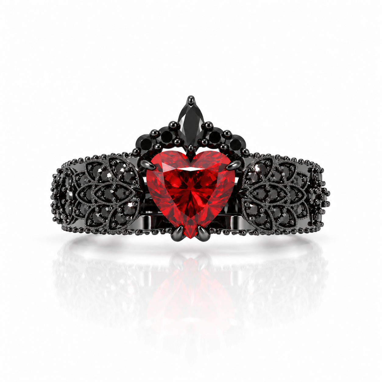 Infinity x Infinity Ring- Red Heart and Cross Diamond Option Gothic Ring-Black Diamonds New York