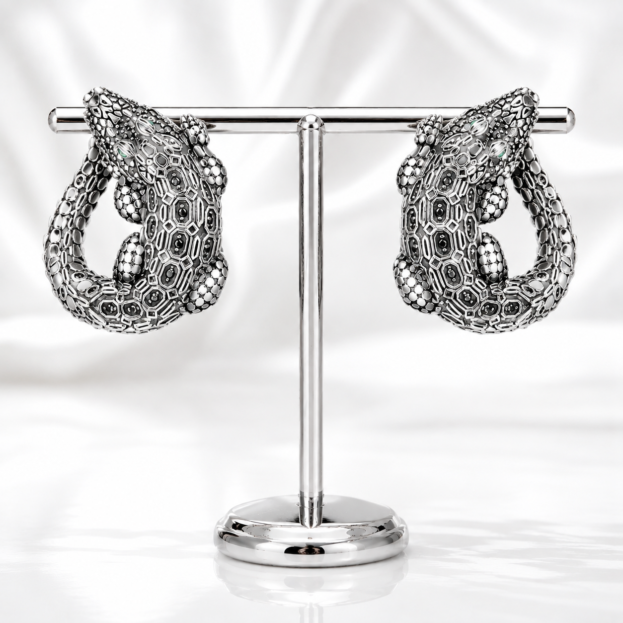 Crocodile Hinged Hoop Earrings-Black Diamonds New York