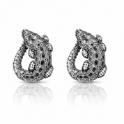 Crocodile Hinged Hoop Earrings-Black Diamonds New York