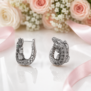 Crocodile Hinged Hoop Earrings-Black Diamonds New York