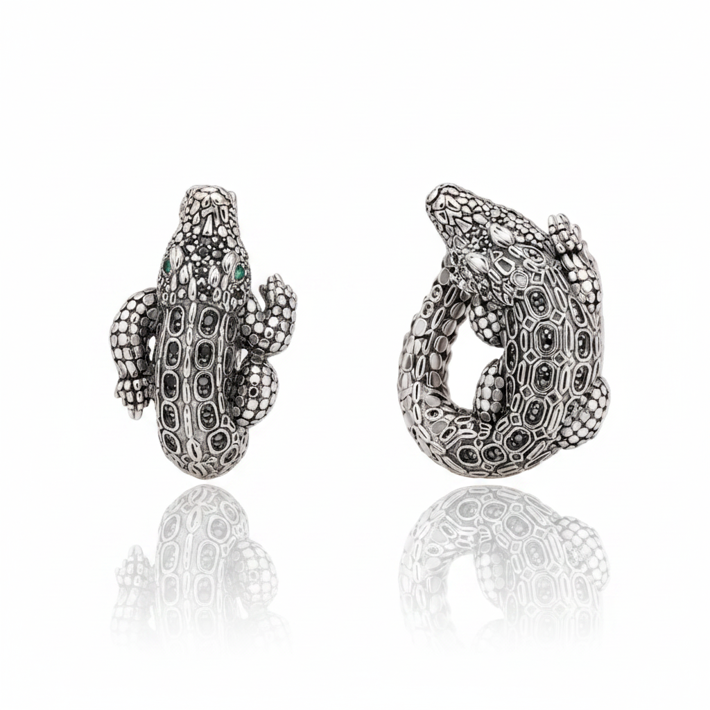 Crocodile Hinged Hoop Earrings-Black Diamonds New York