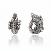 Crocodile Hinged Hoop Earrings-Black Diamonds New York