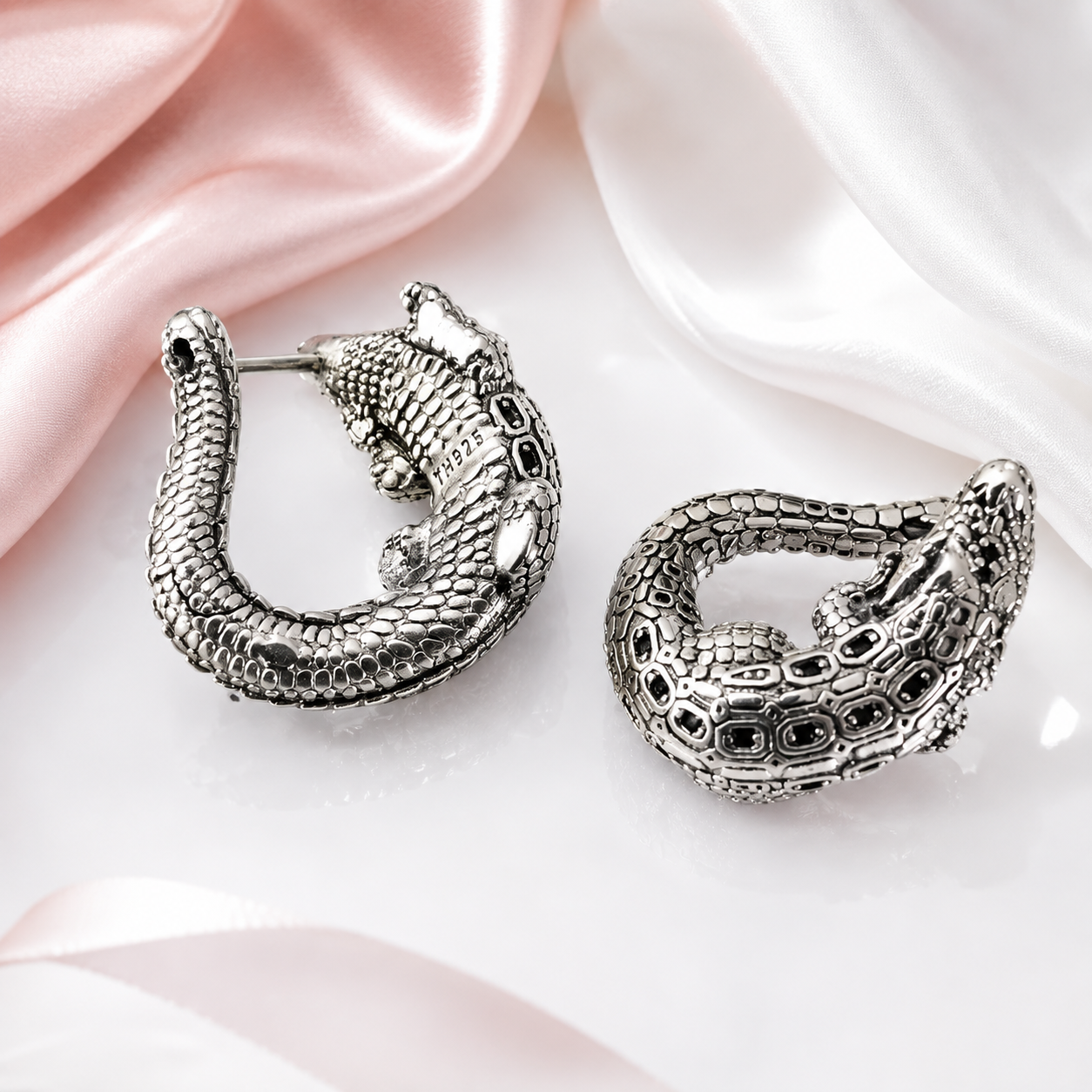 Crocodile Hinged Hoop Earrings-Black Diamonds New York