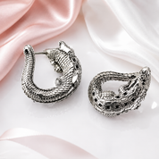 Crocodile Hinged Hoop Earrings-Black Diamonds New York