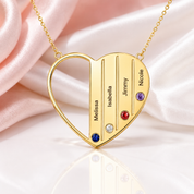 Custom Engraved Family Heart Necklace with Birthstones-Black Diamonds New York
