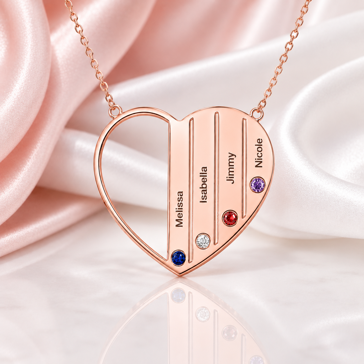 Custom Engraved Family Heart Necklace with Birthstones-Black Diamonds New York