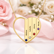 Custom Engraved Family Heart Necklace with Birthstones-Black Diamonds New York