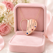 Custom Engraved Family Heart Necklace with Birthstones-Black Diamonds New York