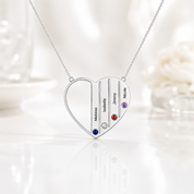 Custom Engraved Family Heart Necklace with Birthstones-Black Diamonds New York