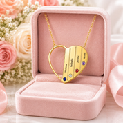 Custom Engraved Family Heart Necklace with Birthstones-Black Diamonds New York
