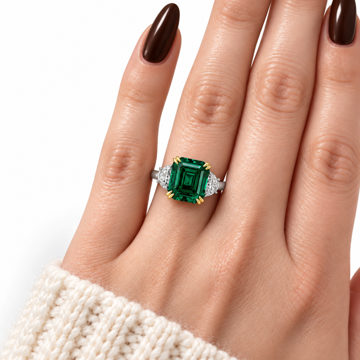 4.5ct Simulated Paraiba Tourmaline Asscher Cut Three Stone Engagement Ring-Black Diamonds New York