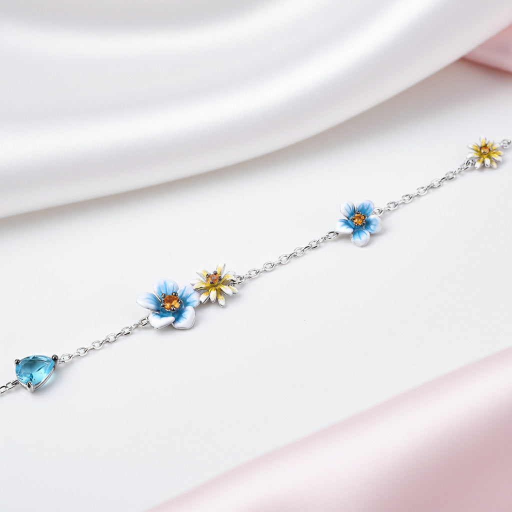 Delicate Blooming Flower Adjustable Bracelet-Black Diamonds New York