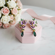 Delicate Enamel Flower with Diamond Option Drop Earrings-Black Diamonds New York