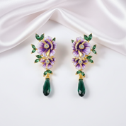 Delicate Enamel Flower with Diamond Option Drop Earrings-Black Diamonds New York