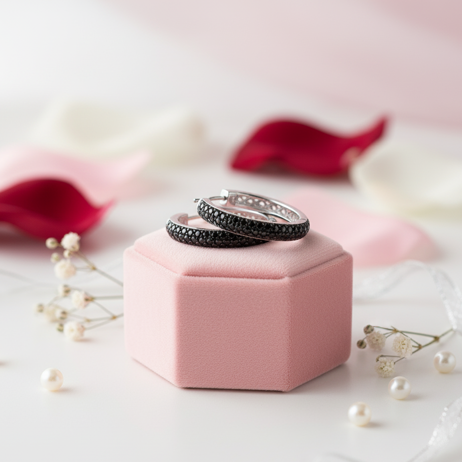 Delicate Natural Black Spinel Hoop Earrings-Black Diamonds New York