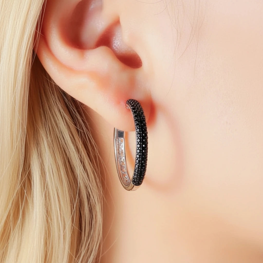 Delicate Black Spinel Hoop Earrings-Black Diamonds New York